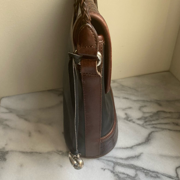 Vintage Brighton Cheryl Crossbody Leather Bag Alligator Embossed Black Brown 90s - Picture 6 of 11